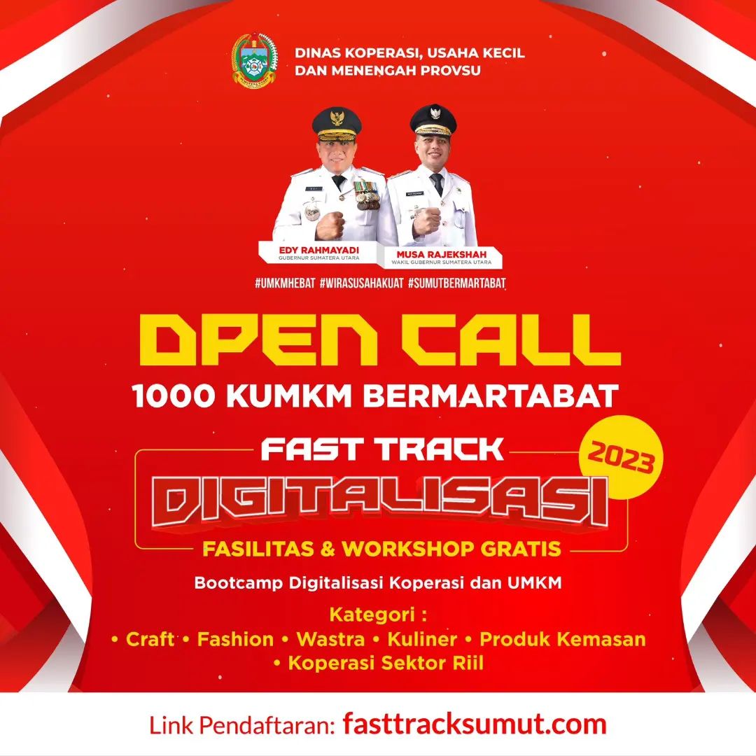 Mana nih suaranya sahabat UMKM yang lagi semangat jualan?! ‍♀️

Punya usaha tapi kurang ngerti marketing digital? ga perlu bayar mahal karena program ini GRATIS!! Program ini bakal membantu meningkatkan penjualan produk kamu melalui pemanfaatan media digital

Keuntungan yang bakal kamu dapatkan:
1. Pelatihan dan Mentoring Strategi Digital Marketing GRATIS
2. Bantuan budget iklan digital untuk produk kamu
3. Konten foto dan video
4. Landing Page
5. Management Media Sosial

Dan masih banyak keuntungan lainnya!!

Udah pasti pada gamau lewatin kesempatan ini dong! Batas pendaftaran sampai tanggal 31 Januari 2023, langsung daftarkan usahamu melalui link ini ya!
 Link Pendaftaran
http://fasttracksumut.com

@plutsumut @diskopukmsumut