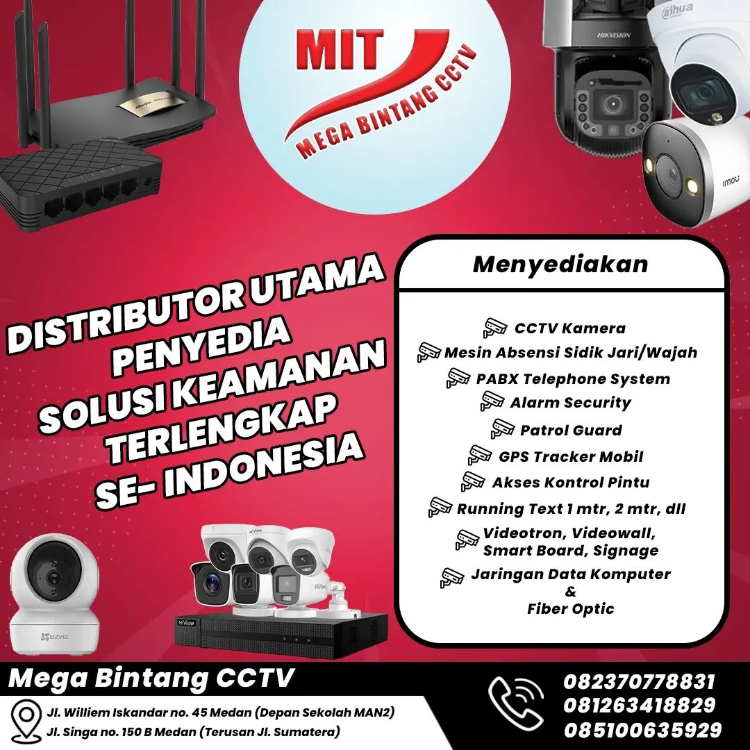Kenapa Anda butuh CCTV ?
Karena dengan sistem pengawasan 24 jam, Anda dapat terus memantau keamanan rumah, kantor, atau bisnis Anda dari mana saja dan kapan saja.
.
Kami Mega Bintang CCTV menyediakan CCTV kualitas mantap dengan harga bersahabat.
.
Tidak hanya CCTV, kami juga menyediakan berbagai solusi keamanan seperti :
️Mesin Absensi
️GPS Tracker
️Access Control
️Walkthrough Detector
️Running Text
️Videotron
️Jaringan data komputer
️Dll
.
️Hubungi sekarang juga :
• 082370778831
• 081263418829
• 085100635929
.
Atau segera kunjungi Official Store kami (Senin – Sabtu (08.30 – 18.00 WIB)) di :
•Jl. Willem Iskandar no. 45 Medan (Depan sekolah MAN2)
•Jl. SInga no. 150 B Medan (Terusan jl. Sumatera)
.
Check Us :
•IG @megabintangcctv.official
•Tiktok @megabintang_cctv
•Youtube @megabintangcctv7299