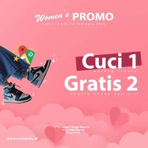 PROMO CUCI 1 GRATIS 1 pasang
Khusus wanita

Catat tanggalnya !!! 14 s/d 16 Februari 2023

Caranya gampang !
Cek dan ikut @cucisepatumdn dan langsung datang ke Toko dan Drop Zone kami di : Glugur, Aksara, Thamrin, Halat, dan Gaperta (untuk link mapsnya tanya mimin aja yaa)

*Berlaku untuk Deep Cleaning
*Beri ulasan di GMaps kita
*Berlaku kelipatan hanya untuk member

More info :
Whatsapp : 082173371461