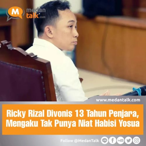Ricky Rizal Divonis 13 Tahun Penjara, Mengaku Tak Punya Niat Habisi Yosua

Ricky Rizal mengungkapkan dirinya tidak memiliki niat membunuh Nofrianysah Yosua Hutabarat alias Brigadir J. Hal itu disampaikan olehnya setelah mendapat vonis 13 tahun dari Majelis Hakim.

"Saya tidak pernah mempunyai niat dan kehendak untuk membunuh Yosua," ujar dia pada Selasa 14 Februari 2023 saat ditemui di Pengadilan Negeri Jakarta Selatan.

Oleh sebab itu, Ricky mengungkapkan dirinya akan mengambil sejumlah upaya hukum. Hal tersebut, kata dia, akan diserahkan kepada kuasa hukumnya.

Ricky Rizal Wibowo dijatuhi vonis oleh Majelis Hakim dengan hukuman 13 tahun kurungan penjara. Majelis Hakim menilai Ricky Rizal terbukti bersalah dalam kasus pembunuhan Nofrianysah Yosua Hutabarat alias Brigadir J.