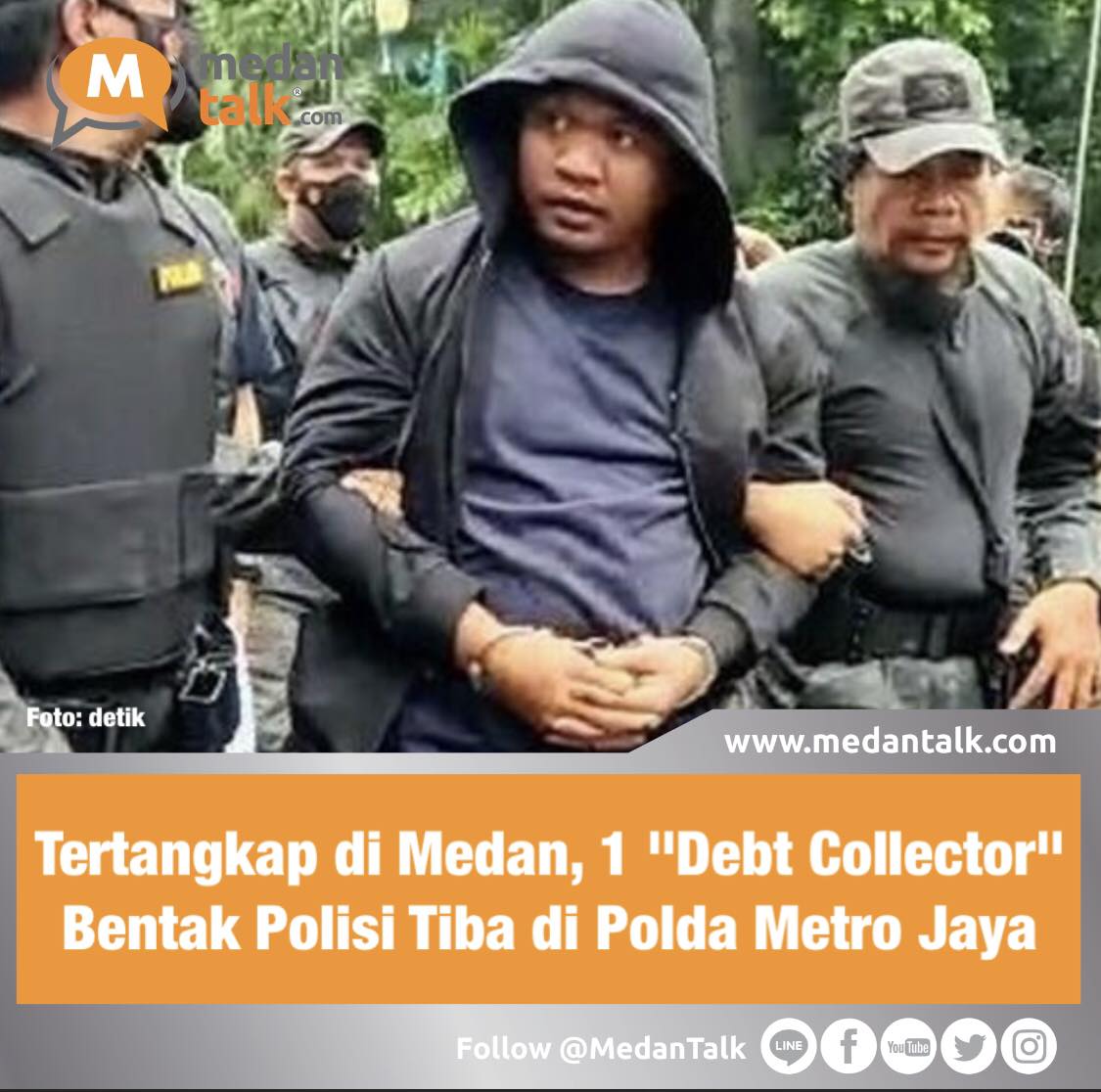 Tertangkap di Medan, 1 "Debt Collector" yang Bentak Polisi Tiba di Polda Metro Jaya

Seorang debt collector yang membentak dan memaki polisi ketika mengambil paksa mobil selebgram Clara Shinta telah ditangkap dan dibawa ke Mapolda Metro Jaya.

Pelaku bernama Erick Johnson Saputra Simangunsong itu sebelumnya melarikan diri ke Labuhan Batu, Medan, dan ditangkap penyidik Ditreskrimum Polda Metro Jaya pada Rabu (1/3/2023) dini.

Pantauan Kompas.com, Erick tiba di Mapolda Metro Jaya bersama rombongan penyidik Subdit Resmob Ditreskrimum Polda Metro Jaya yang bertugas mengejar pelaku hingga ke Medan.

Erick yang mengenakan pakaian serba hitam itu pun dibawa keluar dari mobil dengan kondisi tangan diborgol.

Tidak ada pernyataan apa pun yang disampaikan oleh Erick saat dibawa masuk ke ruang penyidik Ditrektorat Reserse Kriminal Umum Polda Metro Jaya.

Dia sesekali menatap warga dan awak media sambil menutupi kepalanya menggunakan jaket berwarna hitam yang dikenakan.

Direktur Reserse Kriminal Umum Polda Metro Jaya Kombes Hengki Haryadi sebelumnya menjelaskan, Erick merupakan pelaku utama atau otak dari aksi kekerasan terhadap anggota Polri dan Clara dalam proses pengambilan mobil.

Pelaku dapat tertangkap berkat kerja sama dengan Polda Lampung dan Polda Sumatera Utara dalam proses pengejaran.

"Tersangka Erick Johnson ini pelaku utama aksi kekerasan terhadap anggota Polri dan korban Clara dalam penarikan objek jaminan fidusia berupa kendaraan secara paksa," kata Hengki.

Sebagai informasi, Polda Metro Jaya telah menetapkan tujuh orang debt collector sebagai tersangka dalam kasus pengambilan paksa kendaraan Clara dan perbuatan melawan anggota kepolisian.

Cek video viral sebelumnya di @medantalkviral

Sumber: kompas