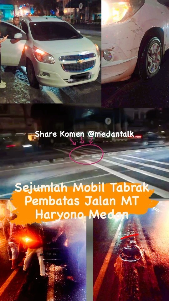 Sejumlah Mobil Tabrak Pembatas Jalan Tengah di Jln MT Haryono Medan hingga