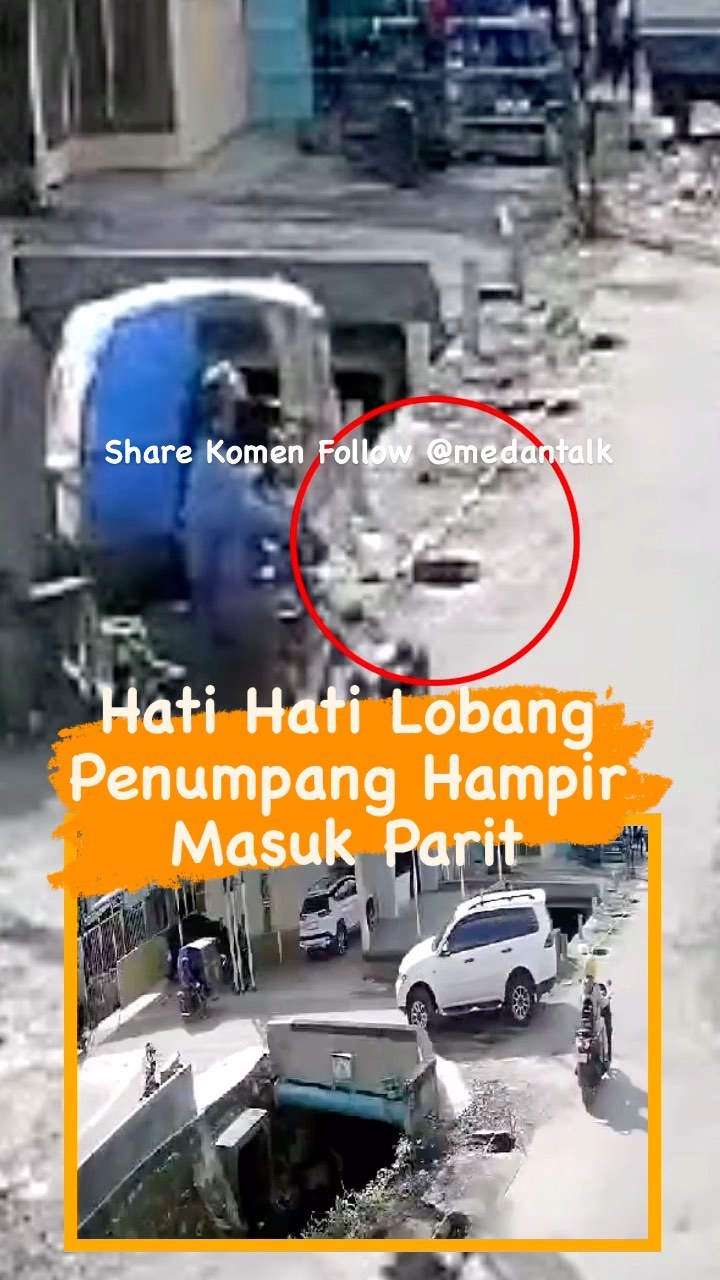Hati hati lobang Penumpang Becak hampir masuk parit Menurut pengirim video: “becak
