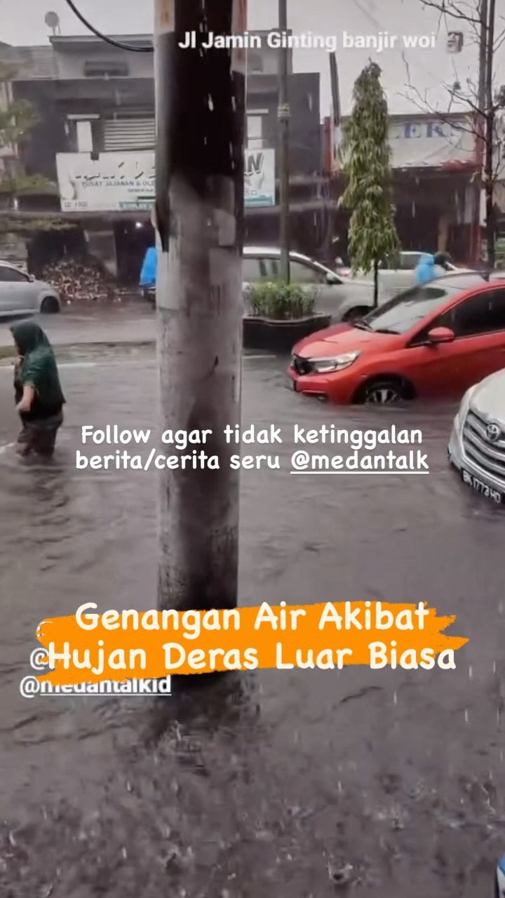 Genangan air terpantau di daerah jamin ginting hingga lutut orang dewasa. Sejumlah