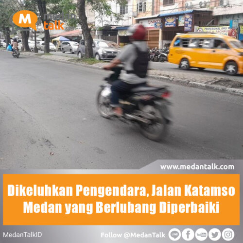 Dikeluhkan Pengendara, Jalan Katamso Medan yang Berlubang Diperbaiki Pengendara yang melintas di