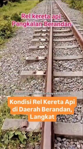 kondisi keadaan rel kerera api didaerah Pangkalan Berandan, Langkat. terlihat kondisi rel