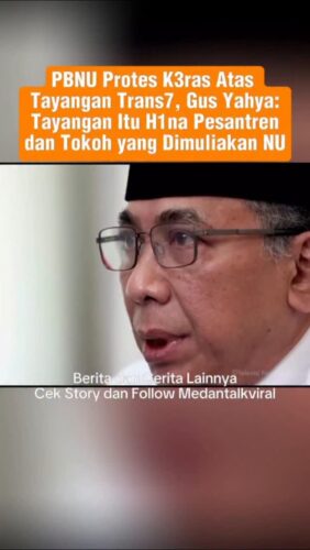 Ketua Umum Pengurus Besar Nahdlatul Ulama (PBNU), KH Yahya Cholil Staquf melayangkan protes keras terhadap tayangan stasiun TV Trans7 yang diduga menghina pesantren dan para kiainya. Hal ini disampaikan Gus Yahya usai tayangan tersebut viral di berbagai platform media sosial.
"Atas nama Pengurus Besar Nahdlatul Ulama, saya menyatakan keberatan dan protes keras terhadap tayangan Trans 7 dalam segmen acara Xpose Uncensored yang ditayangkan kemarin, hari Senin, 13 Oktober 2025," ujar Gus Yahya, Selasa (14/10/2025).
Source Televisi Nahdathul Ulama
Utk Berita & video Viral follow @medantalkviral